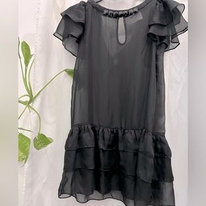 Bizz Black Ruffle Trim Sheer  Dress Ruffle  Sleeve Size Small